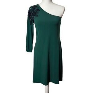 Gianni Bini Women's Small Green One Shoulder Dress with‎ Sequin Detail